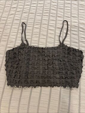 Hot & Delicious Charcoal Black Textured Smocked Crop Top